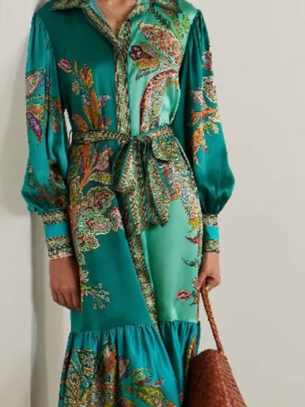 Turquoise Paisley Print Tie-Waist Maxi Dress